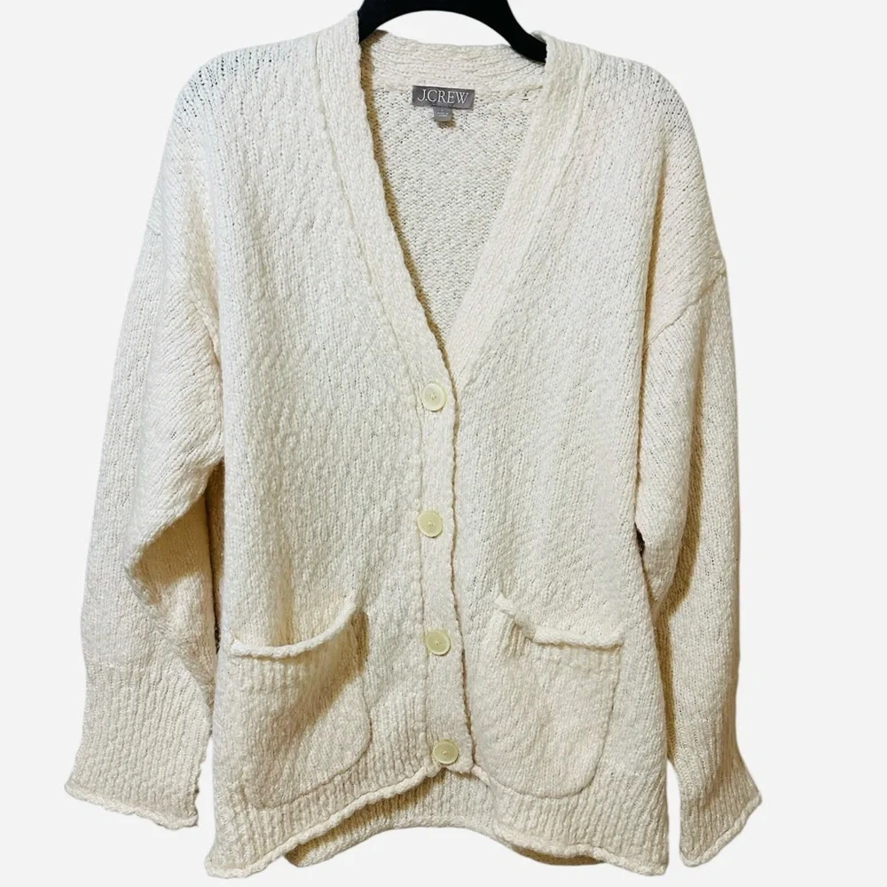 J. CREW ivory Relaxed Cardigan in Textured Yarn oversized boxy fit NWOT - Large - Picture 3 of 11